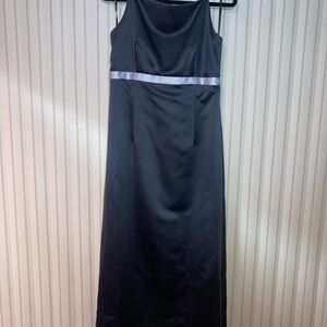 Vera Wang Black Satin Gown with Silver Waistband
